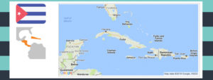 Map and flag of Cuba.
