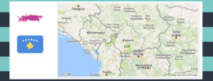 Map and flag of Kosovo.