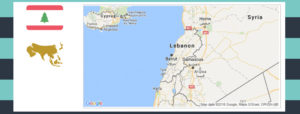 Map and flag of Lebanon.