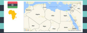 Map and flag of Libya.