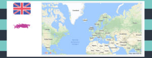 Map and flag of United Kingdom.